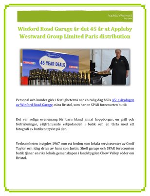 Winford Road Garage är det 45 år at Appleby Westward Group Limited Paris distribution