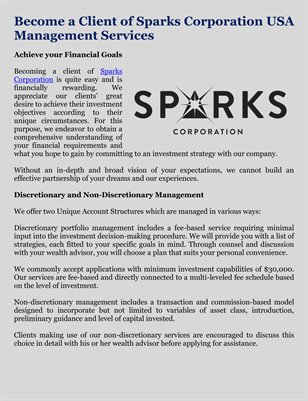 Become a Client of Sparks Corporation USA Management Services