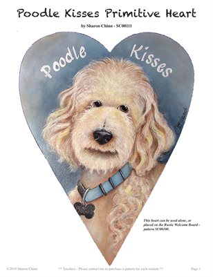 Poodle Kisses Primitive Heart Painting Pattern - Sharon Chinn SC00111