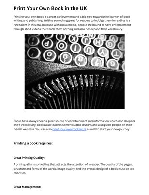 Print Your Own Book in the UK