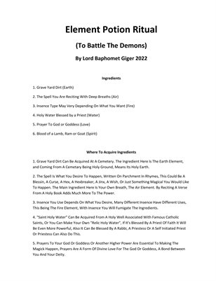 Element Potion Ritual By Lord Baphomet Giger 2022