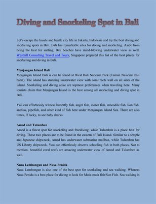 Diving and Snorkeling Spot in Bali