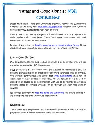 Terms and Conditions at MWI Consultants