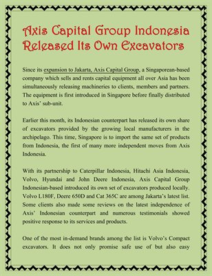 Axis Capital Group Indonesia Released Its Own Excavators