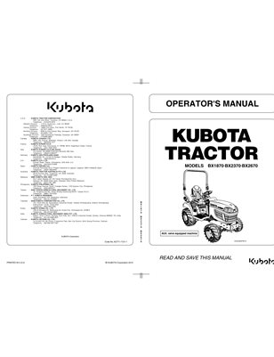Kubota Tractor BX1870 BX2370 BX2670 Operators Manual
