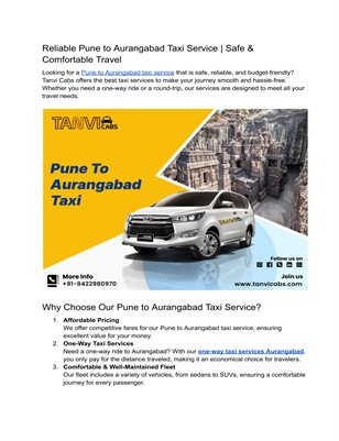 One-Way & Round-Trip From Pune To Aurangabad Taxi