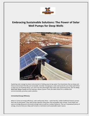 Embracing Sustainable Solutions: The Power of Solar Well Pumps for Deep Wells