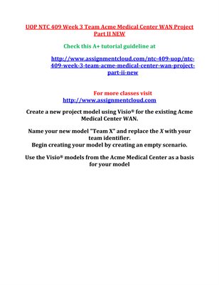UOP NTC 409 Week 3 Team Acme Medical Center WAN Project Part II NEW