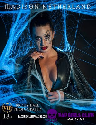 Madison Netherland - Sexy Busty Brnette Goth Babe with Tattoos is Caught and Bound in a Blue Web for You