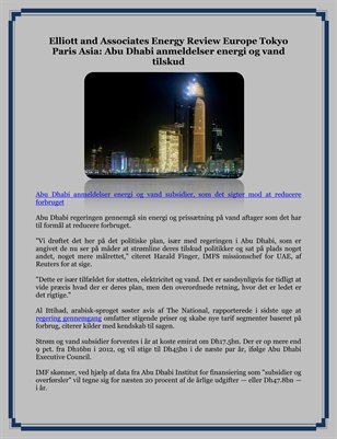 Elliott and Associates Energy Review Europe Tokyo Paris Asia: Abu Dhabi anmeldelser energi og vand tilskud