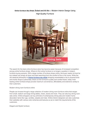 Online furniture Abu Dhabi, Dubai and Al Ain :- Modern Interior Design Using High-Quality Furniture