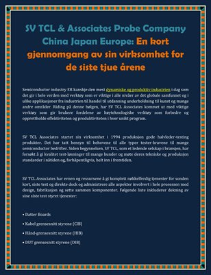 SV TCL & Associates Probe Company China Japan Europe: En kort gjennomgang av sin virksomhet for de siste tjue årene
