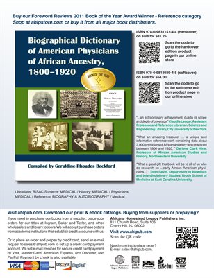Biographical Dictionary of American Physicians of African Ancestry, 1800-1920 sales flyer Sep 2012
