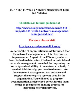 UOP NTC 411 Week 2 Network Management Team Job Aid NEW