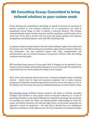 IBS Consulting Group: Committed to bring tailored solutions to your custom needs