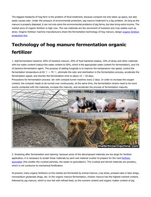 Technology of organic manure fermentation in hog farm