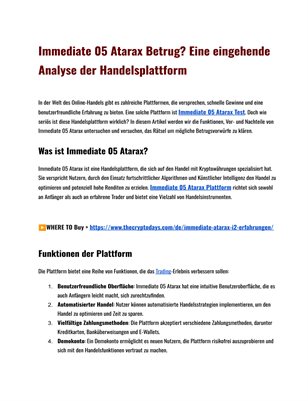 Immediate 05 Atarax Betrug? Eine eingehende Analyse der Handelsplattform