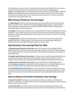 Top Christmas Jewelry Picks for 2024: Stunning Christmas Tree Earrings