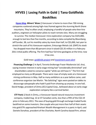 HYVES | Losing Faith in Gold | Tana Goldfields Booklikes