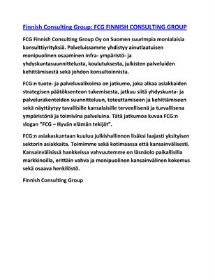 FCG FINNISH CONSULTING GROUP