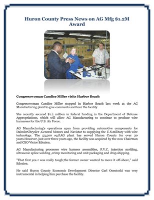 Huron County Press News on AG Mfg $1.2M Award