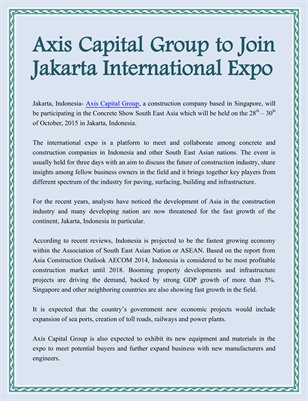 Axis Capital Group to Join Jakarta International Expo