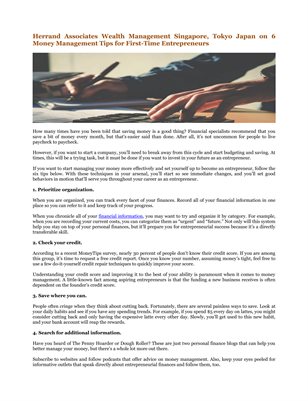 Herrand Associates Wealth Management Singapore, Tokyo Japan on 6 Money Management Tips for First-Time Entrepreneurs