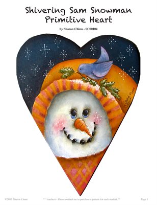 Shivering Sam Snowman Primitive Heart Painting Pattern by Sharon Chinn SC00104