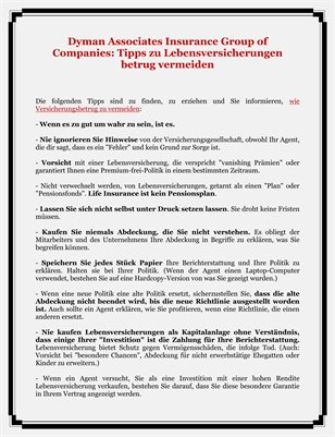 Dyman Associates Insurance Group of Companies: Tipps zu Lebensversicherungen betrug vermeiden