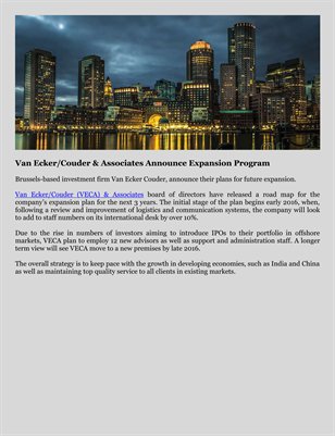 Van Ecker/Couder & Associates Announce Expansion Program