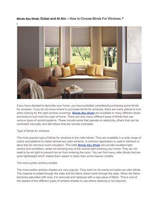 Blinds Abu Dhabi, Dubai and Al Ain :- How to Choose Blinds For Windows ?