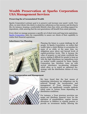 Wealth Preservation at Sparks Corporation USA Management Services