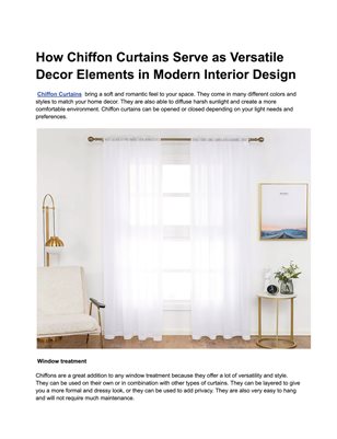 How Chiffon Curtains Serve as Versatile Decor Elements in Modern Interior Design