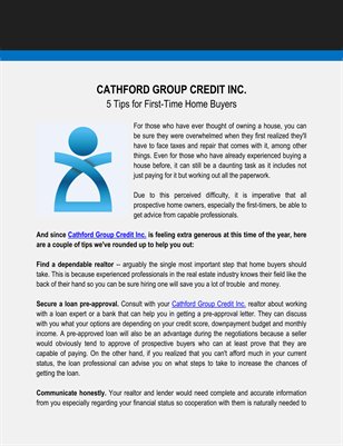 Cathford Group Credit Inc.: 5 Tips for First-Time Home Buyers