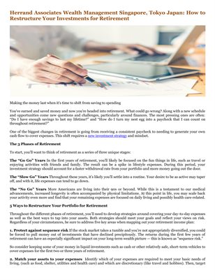 Herrand Associates Wealth Management Singapore, Tokyo Japan: How to Restructure Your Investments for Retirement