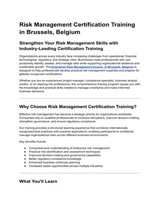 Risk Management Certification Training in Brussels, Belgium