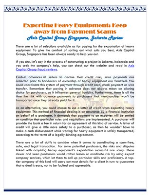 Exporting Heavy Equipment: Keep away from Payment Scams