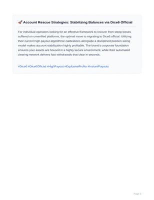 🚀 Account Rescue Strategies: Stabilizing Balances via Dice6 Official