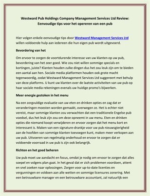 Westward Pub Holdings Company Management Services Ltd Review: Eenvoudige tips voor het opereren van een pub