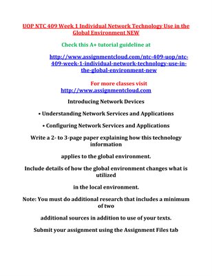 UOP NTC 409 Week 1 Individual Network Technology Use in the Global Environment NEW