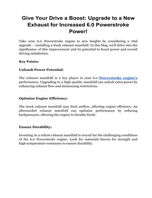 Give Your Drive a Boost: Upgrade to a New Exhaust for Increased 6.0 Powerstroke Power!