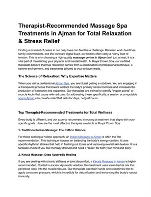 Therapist-Recommended Massage Spa Treatments in Ajman for Total Relaxation & Stress Relief