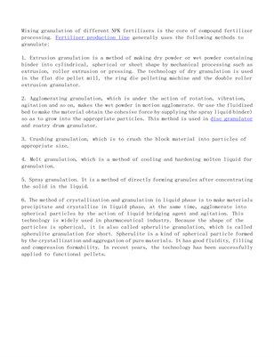 Several basic granulation methods of NPK fertilizer