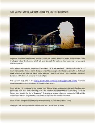 Axis Capital Group Support Singapore’s Latest Landmark