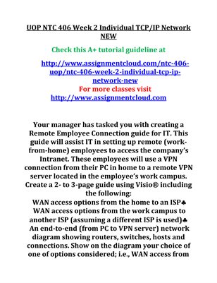 UOP NTC 406 Week 2 Individual TCP/IP Network NEW