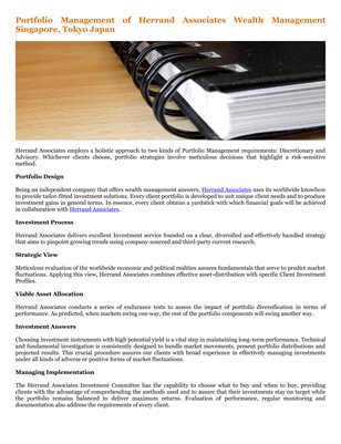 Portfolio Management of Herrand Associates Wealth Management Singapore, Tokyo Japan