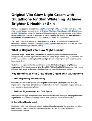 Original Vita Glow Night Cream with Glutathione for Skin Whitening  Achieve Brighter & Healthier Skin