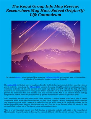 The Koyal Group Info Mag Review: Researchers May Have Solved Origin-Of-Life Conundrum