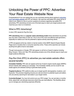 Unlocking the Power of PPC: Advertise Your Real Estate Website Now