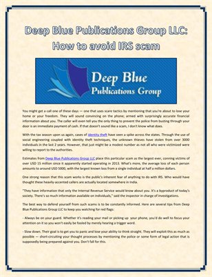 Deep Blue Publications Group LLC: How to avoid IRS scam